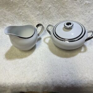 Harmony House Moderne pattern Sugar And Creamer Set Japan # 3545 VTG